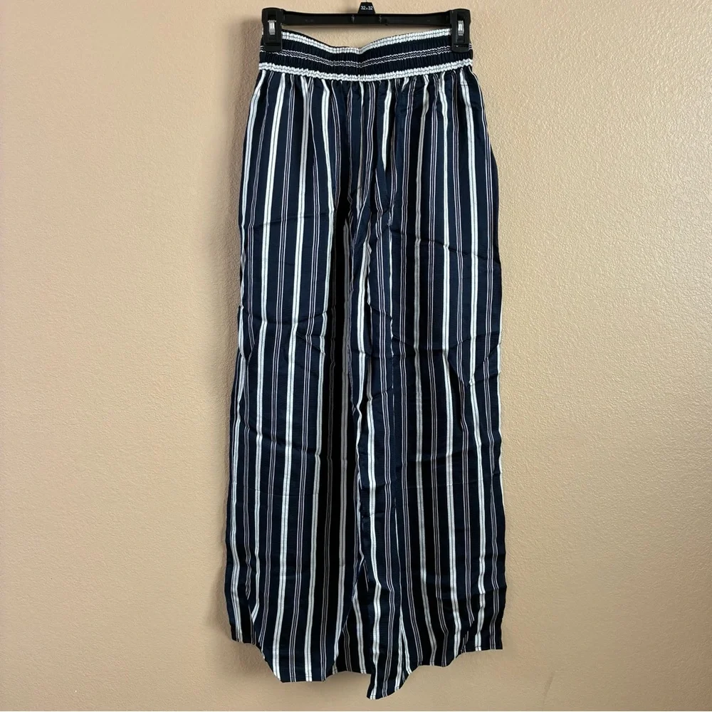 Everlane New Size XS Viscose Satin Wide Leg Pull On Pant‎ Blue White Stripes
